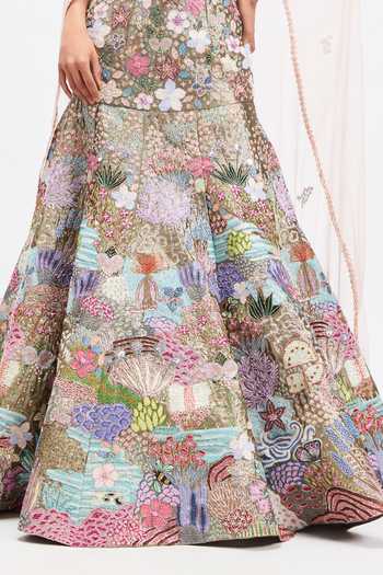 Buy_Aisha Rao_Multi Color Tissue, Tulle Sweetheart Dorena Grey Metallic Mermaid Lehenga Set _Online_at_Aza_Fashions