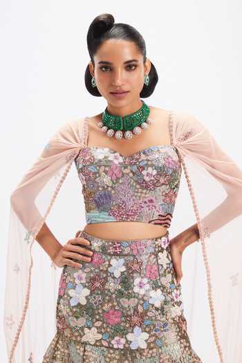 Shop_Aisha Rao_Multi Color Tissue, Tulle Sweetheart Dorena Grey Metallic Mermaid Lehenga Set _Online_at_Aza_Fashions