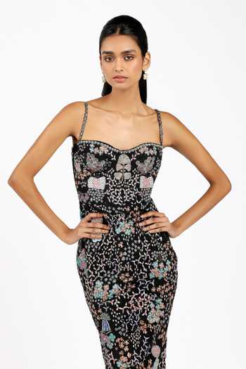 Shop_Aisha Rao_Black Tulle Sweetheart Neck Isavelle Bodycon Dress _Online_at_Aza_Fashions