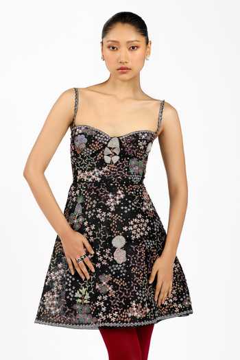 Aisha Rao_Black Tulle Sweetheart Neck Gracielle Babydoll Dress _at_Aza_Fashions