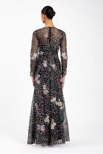 Aisha Rao_Black Tulle Embroidery, Applique Round Neck Noirine Gown _Online_at_Aza_Fashions