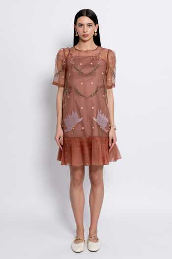 love, Kiki Mocha Moonflower Embroidered Dress 