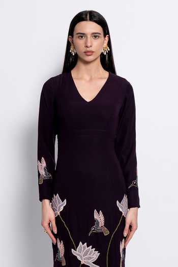 Shop_love, Kiki_Burgundy Crepe Embroidery V-neck Starlight Gown _Online_at_Aza_Fashions