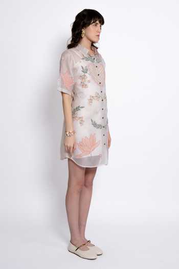 love, Kiki_Ivory Silk Organza, Cotton Satin, Lycra Collared Amora Embroidered Shirt Dress _Online_at_Aza_Fashions