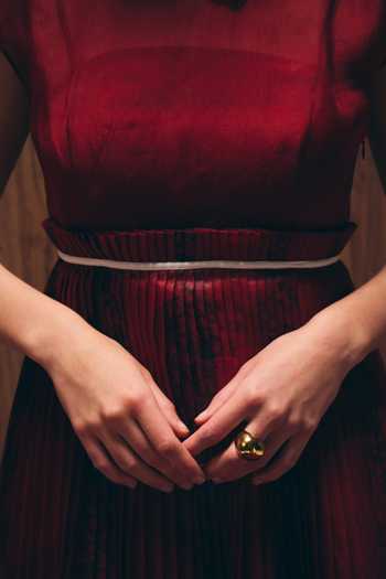 love, Kiki_Red Organza, Cotton Satin Round Neck Carmine Layered Dress _Online_at_Aza_Fashions