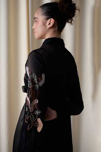 Buy_love, Kiki_Black Silk Organza, Cotton Satin Collared Moonlight Grape Shirt Dress _Online_at_Aza_Fashions