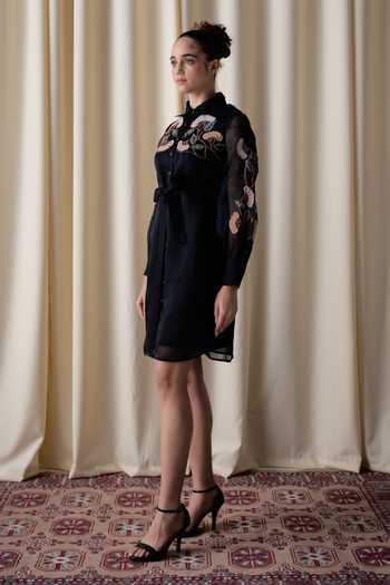 Shop_love, Kiki_Black Silk Organza, Cotton Satin Collared Moonlight Grape Shirt Dress _Online_at_Aza_Fashions