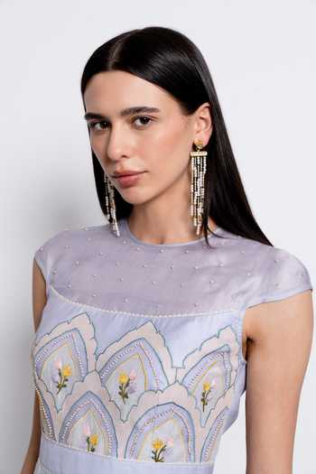 Shop_love, Kiki_Blue Silk Organza, Shantoon Embroidery, Beads High Neck Elara Bodice Gown _Online_at_Aza_Fashions