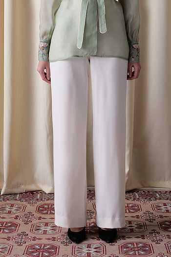 Buy_love, Kiki_Green Organza V-, Square Daylight Blossom Jacket And Pant Set _Online_at_Aza_Fashions