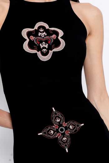 Shop_love, Kiki_Black Crepe, Shantoon Halter Neck Sama Placed Embroidered Dress _Online_at_Aza_Fashions