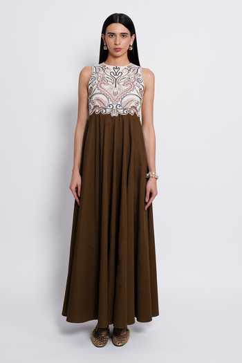 Shop_love, Kiki_Ivory Cotton, Crepe Halter Neck Sutra Hand Embroidered Bodice Dress _Online_at_Aza_Fashions