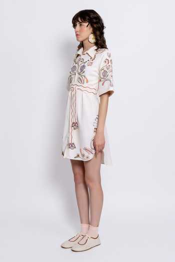 love, Kiki_Ivory Tencel Collared Tarang Embroidered Shirt Dress _Online_at_Aza_Fashions