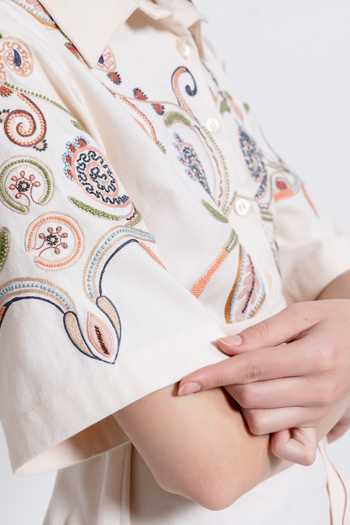 Shop_love, Kiki_Ivory Tencel Collared Tarang Embroidered Shirt Dress _Online_at_Aza_Fashions