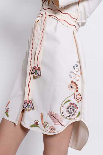 love, Kiki_Ivory Tencel Collared Tarang Embroidered Shirt Dress _at_Aza_Fashions