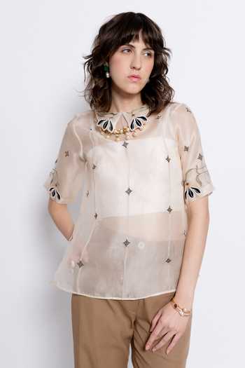 Buy_love, Kiki_Ivory Silk Organza, Tencel, Silk, Murki Floral Embroidered Top And Trouser Set _Online_at_Aza_Fashions