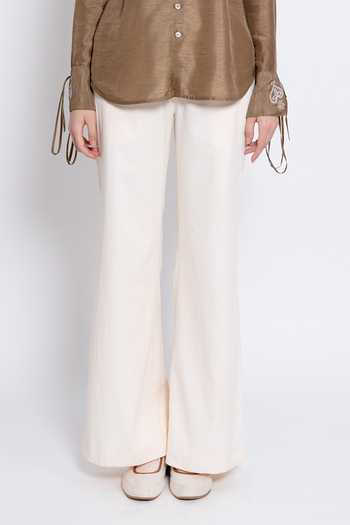 Buy_love, Kiki_Brown Viscose, Tencel Mandarin Collar Anira Embroidered Shirt And Trouser Set _Online_at_Aza_Fashions