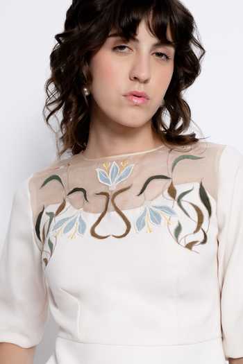 Shop_love, Kiki_Brown Crepe, Silk Organza, Tencel Boat Embroidered Premium Peplum And Trouser Set _Online_at_Aza_Fashions