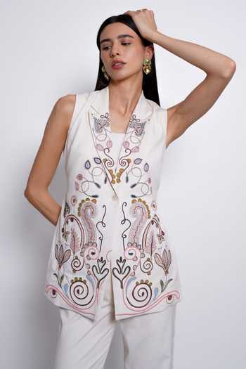 Buy_love, Kiki_Ivory Tencel Raaga Embroidered Blazer And Trouser Set 