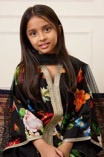 Buy_Mamma Plz_Black Chanderi, Cotton, Voile Floral Print Kaftan Set 