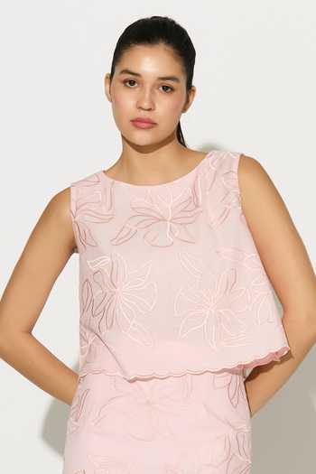 Koai Embroidered Floral Linen Crop Top 