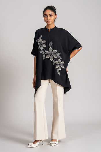 Shop_Namrata Joshipura_Black Georgette, Twill Mandarin Collar Handkerchief Tunic _Online_at_Aza_Fashions