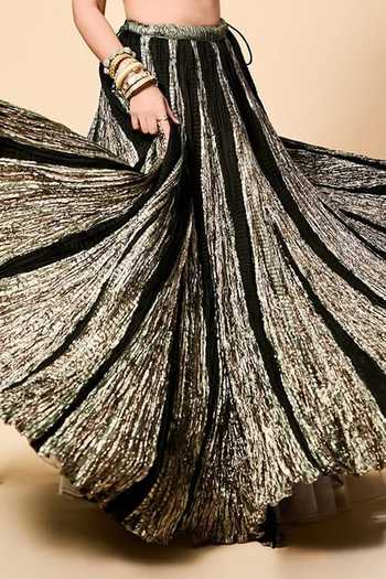Buy_Etasha By Asha Jain_Grey Tissue Plunge Neck Textured Metallic Bustier With Lehenga _Online_at_Aza_Fashions