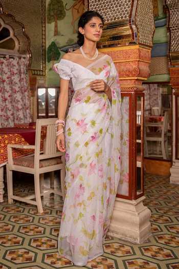 Geroo Jaipur Handpainted Pre-Draped Saree & Blouse Set 