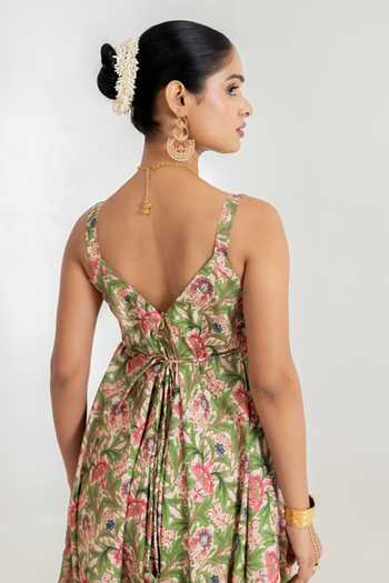 Shop Pasha India Green Regal Floral Print Jumpsuit Online at Aza Fashions Shop_Pasha India_Green Regal Floral Print Jumpsuit _Online_at_Aza_Fashions