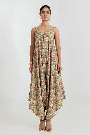 Pasha India Green Regal Floral Print Jumpsuit at Aza Fashions Pasha India_Green Regal Floral Print Jumpsuit _at_Aza_Fashions