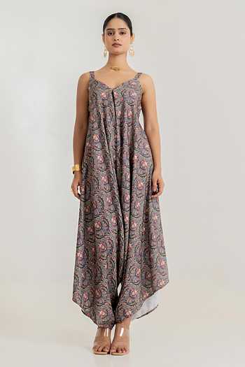 Buy_Pasha India_Black Botanica Print Jumpsuit _Online_at_Aza_Fashions