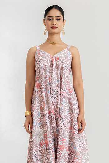 Pasha India_White Garden Print Jumpsuit _at_Aza_Fashions