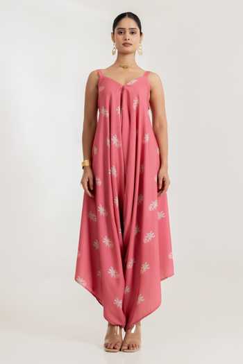 Pasha India_Pink Dusty Rose Print Jumpsuit _Online_at_Aza_Fashions