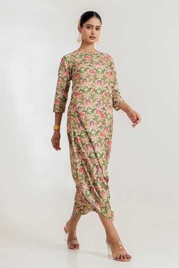 Buy_Pasha India_Green Regal Printed Dhoti Jumpsuit _Online_at_Aza_Fashions