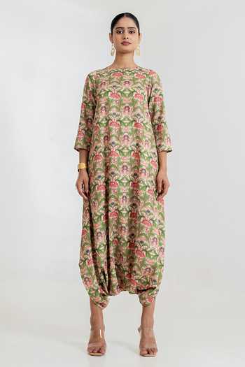Shop_Pasha India_Green Regal Printed Dhoti Jumpsuit _Online_at_Aza_Fashions