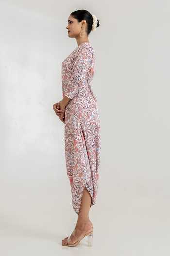 Pasha India_White Garden Print Dhoti Jumpsuit _Online_at_Aza_Fashions