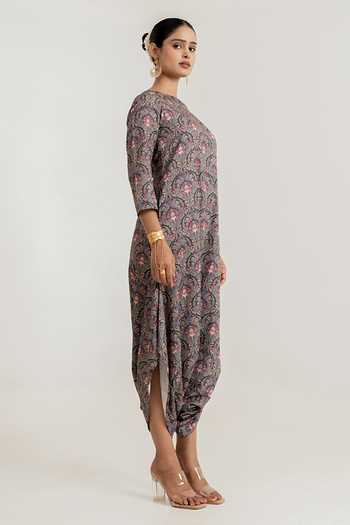 Buy_Pasha India_Black Botanica Print Dhoti Jumpsuit _Online_at_Aza_Fashions