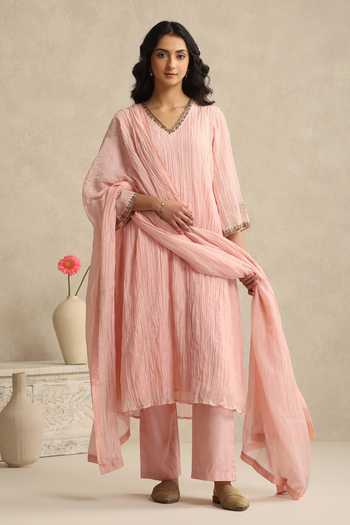 Weaver Story Handloom Mul Chanderi Kurta Set 