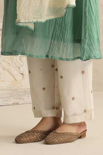 Buy_Weaver Story_Green Chanderi Round Neck Handloom Sleeveless Kurta Pant Set _Online_at_Aza_Fashions