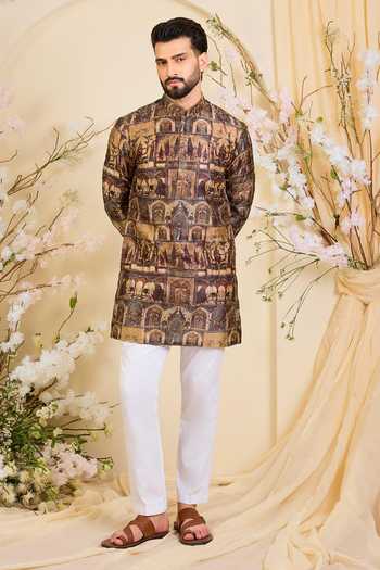 Shop_Kasbah_Multi Color Silk, Tussar, Polyester Aari Embroidered Kurta _Online_at_Aza_Fashions