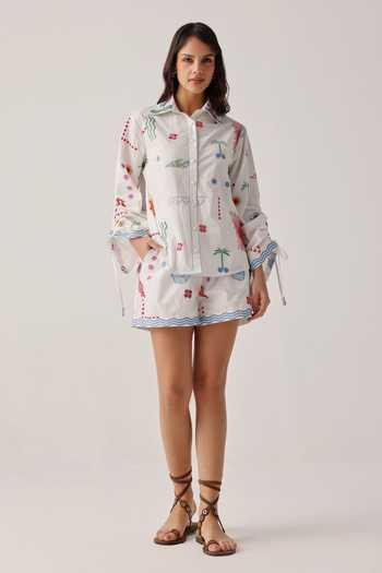 NOIB_White Poplin Embroidery Collared Thais Shirt _Online_at_Aza_Fashions