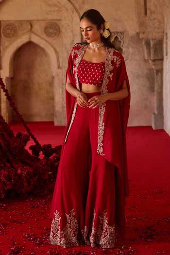 Charu And Vasundhara Tamanna Embroidered Cape Palazzo Set 