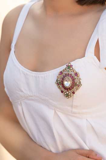 Do Taara_Multi Color Garnet Polki Brooch _Online_at_Aza_Fashions