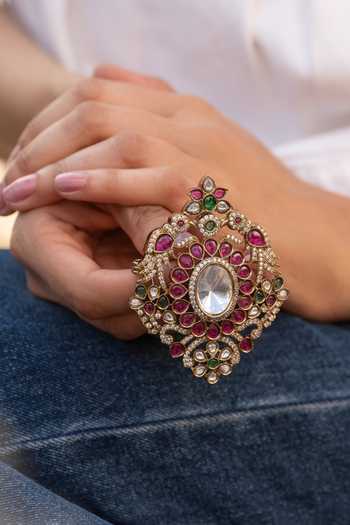 Buy_Do Taara_Multi Color Garnet Polki Brooch _Online_at_Aza_Fashions