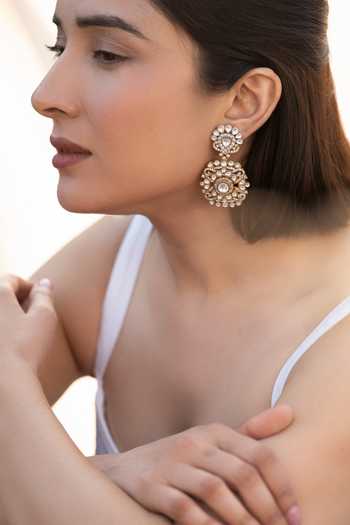 Do Taara_Gold Plated Floral Polki Earrings _Online_at_Aza_Fashions