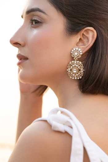 Buy_Do Taara_Gold Plated Floral Polki Earrings _Online_at_Aza_Fashions