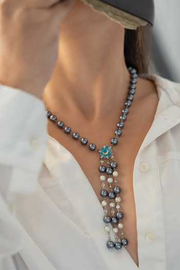 Buy_Do Taara_Grey Pearl Tassel Necklace _Online_at_Aza_Fashions