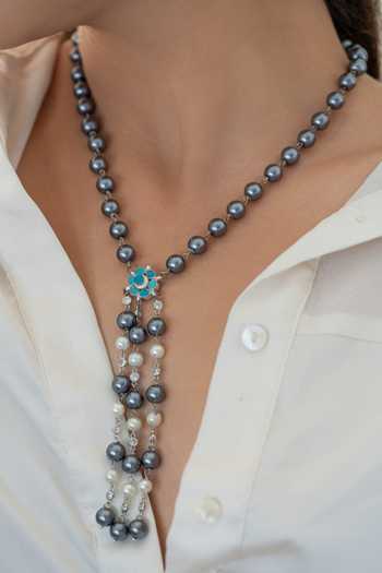 Shop_Do Taara_Grey Pearl Tassel Necklace _Online_at_Aza_Fashions