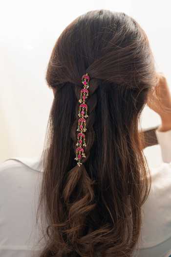 Do Taara_Pink Crescent Kundan Braid _Online_at_Aza_Fashions