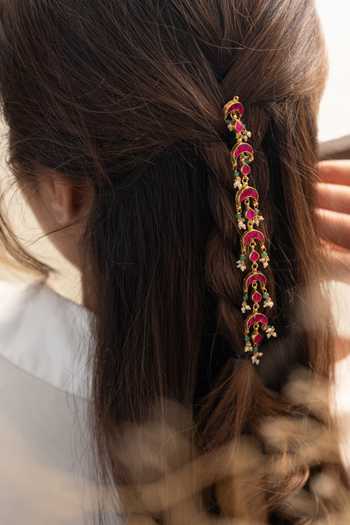 Buy_Do Taara_Pink Crescent Kundan Braid _Online_at_Aza_Fashions