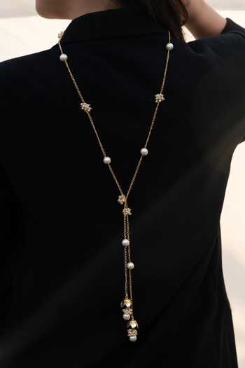 Do Taara_Gold Plated Layered Tassel Pearl Necklace _Online_at_Aza_Fashions